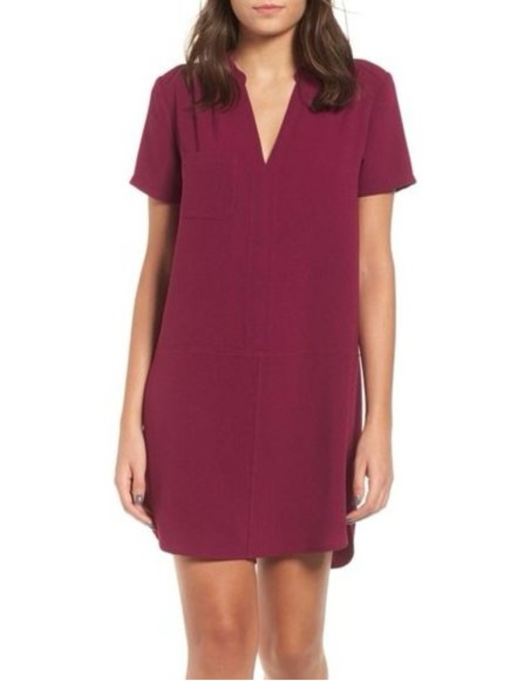 Lush / All in Favor Hailey Crepe Short Sleeve Dress Magenta S